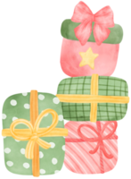 stacked Christmas gift present festive box cartoon watercolour illustration png