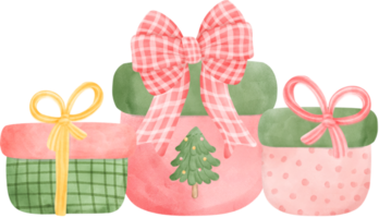 gestapelte weihnachtsgeschenkgeschenk festliche kastenkarikatur-aquarellillustration png