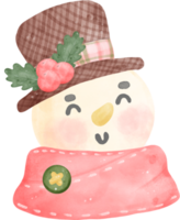 Snowman Christmas head in winter scarf and hat vintage watercolour cartoon illustration png