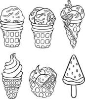 juego de helados de boceto de línea, ilustración vectorial vector