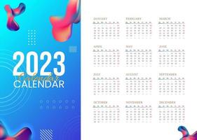 plantilla de diseño de calendario 2023 colorido abstracto de estilo fluido vector