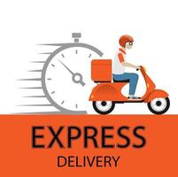 Fast delivery by scooter to mobile. E-commerce concept. Infographics online food ordering. Website, app design vector