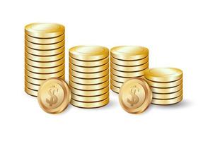 Gold dollar coins in vector showing growth