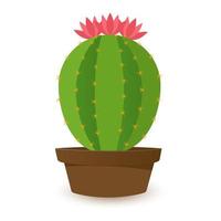 Cactus icons in flat style on white background. Homemade cactus in a pot and flowers. Variety of decorative cacti with thorns vector