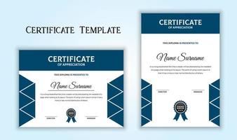 Blue certificate of appreciation template set. Diploma and education document. vector