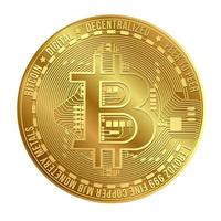 Gold virtual bitcoin coin isolated on white background. Popular cryptocurrency. Bitcoin digital money concept. vector