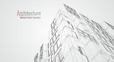 fondo de línea de arquitectura. Resumen de vector de boceto de construcción de edificios. Proyecto 3d de ciudad moderna. cuadrícula geométrica de tecnología. casa de planos de alambre. Estructura alámbrica de innovación de arquitecto digital.