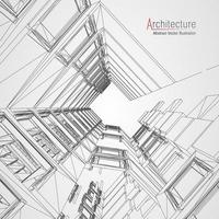 fondo de línea de arquitectura. Resumen de vector de boceto de construcción de edificios. Proyecto 3d de ciudad moderna. cuadrícula geométrica de tecnología. casa de planos de alambre. Estructura alámbrica de innovación de arquitecto digital.