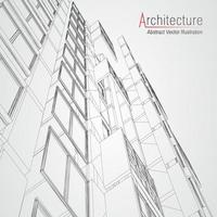 fondo de línea de arquitectura. Resumen de vector de boceto de construcción de edificios. Proyecto 3d de ciudad moderna. cuadrícula geométrica de tecnología. casa de planos de alambre. Estructura alámbrica de innovación de arquitecto digital.