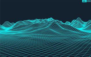 3D Wireframe Terrain Wide Angle EPS10 Vector