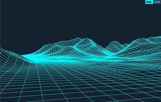 3D Wireframe Terrain Wide Angle EPS10 Vector