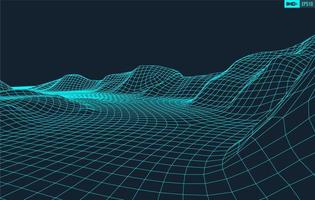 3D Wireframe Terrain Wide Angle EPS10 Vector