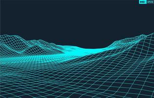 3D Wireframe Terrain Wide Angle EPS10 Vector