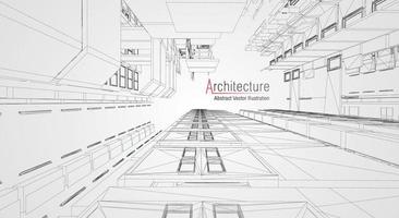 Estructura alámbrica de la arquitectura moderna. concepto de estructura metálica urbana. Ilustración de construcción de estructura alámbrica de dibujo CAD de arquitectura. vector