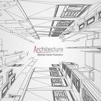 Architecture line background. Building construction sketch vector abstract. Modern city 3d project. Technology geometric grid. Wire blueprint house. Digital architect innovation wireframe.