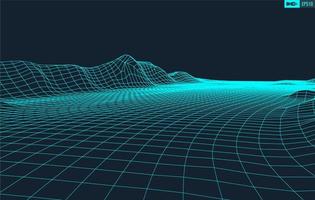 3D Wireframe Terrain Wide Angle EPS10 Vector