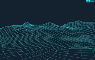 3D Wireframe Terrain Wide Angle EPS10 Vector