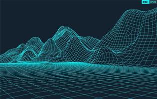 3D Wireframe Terrain Wide Angle EPS10 Vector