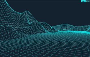 3D Wireframe Terrain Wide Angle EPS10 Vector