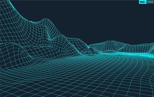 3D Wireframe Terrain Wide Angle EPS10 Vector