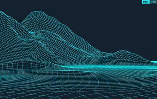 3D Wireframe Terrain Wide Angle EPS10 Vector