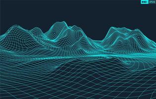 3D Wireframe Terrain Wide Angle EPS10 Vector