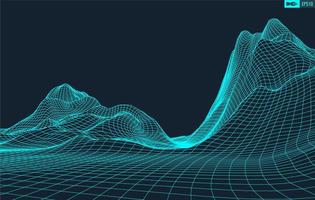 3D Wireframe Terrain Wide Angle EPS10 Vector