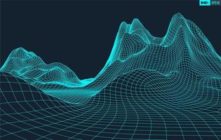 3D Wireframe Terrain Wide Angle EPS10 Vector