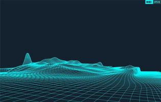 3D Wireframe Terrain Wide Angle EPS10 Vector