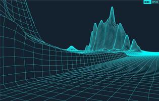 3D Wireframe Terrain Wide Angle EPS10 Vector