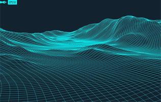 3D Wireframe Terrain Wide Angle EPS10 Vector