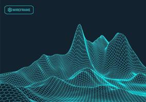 3D Wireframe Terrain Wide Angle EPS10 Vector