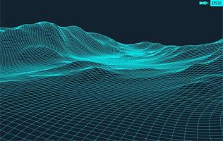 3D Wireframe Terrain Wide Angle EPS10 Vector