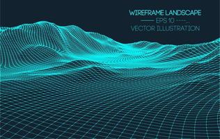 3D Wireframe Terrain Wide Angle EPS10 Vector