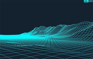 3D Wireframe Terrain Wide Angle EPS10 Vector