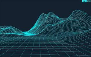 3D Wireframe Terrain Wide Angle EPS10 Vector