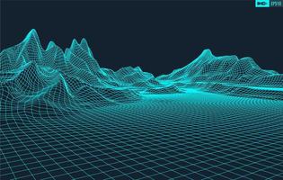 3D Wireframe Terrain Wide Angle EPS10 Vector