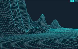 3D Wireframe Terrain Wide Angle EPS10 Vector