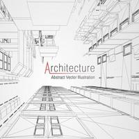 Architecture line background. Building construction sketch vector abstract. Modern city 3d project. Technology geometric grid. Wire blueprint house. Digital architect innovation wireframe.