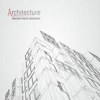 fondo de línea de arquitectura. Resumen de vector de boceto de construcción de edificios. Proyecto 3d de ciudad moderna. cuadrícula geométrica de tecnología. casa de planos de alambre. Estructura alámbrica de innovación de arquitecto digital.