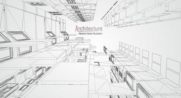 Estructura alámbrica de la arquitectura moderna. concepto de estructura metálica urbana. Ilustración de construcción de estructura alámbrica de dibujo CAD de arquitectura. vector