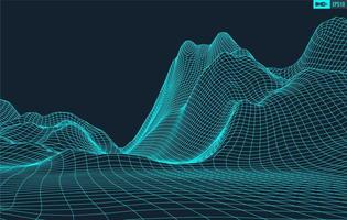 3D Wireframe Terrain Wide Angle EPS10 Vector