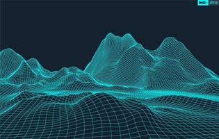 3D Wireframe Terrain Wide Angle EPS10 Vector