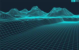 3D Wireframe Terrain Wide Angle EPS10 Vector