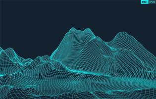 3D Wireframe Terrain Wide Angle EPS10 Vector