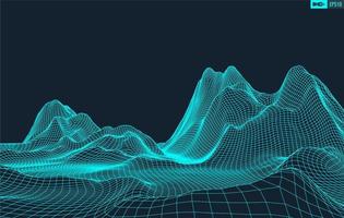 3D Wireframe Terrain Wide Angle EPS10 Vector