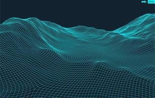 3D Wireframe Terrain Wide Angle EPS10 Vector