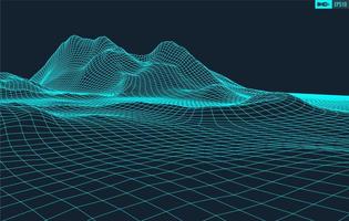 3D Wireframe Terrain Wide Angle EPS10 Vector