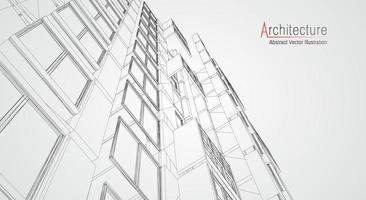 fondo de línea de arquitectura. Resumen de vector de boceto de construcción de edificios. Proyecto 3d de ciudad moderna. cuadrícula geométrica de tecnología. casa de planos de alambre. Estructura alámbrica de innovación de arquitecto digital.