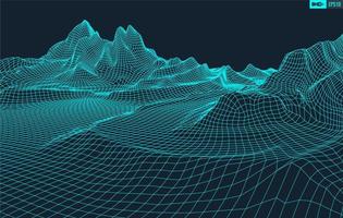 3D Wireframe Terrain Wide Angle EPS10 Vector